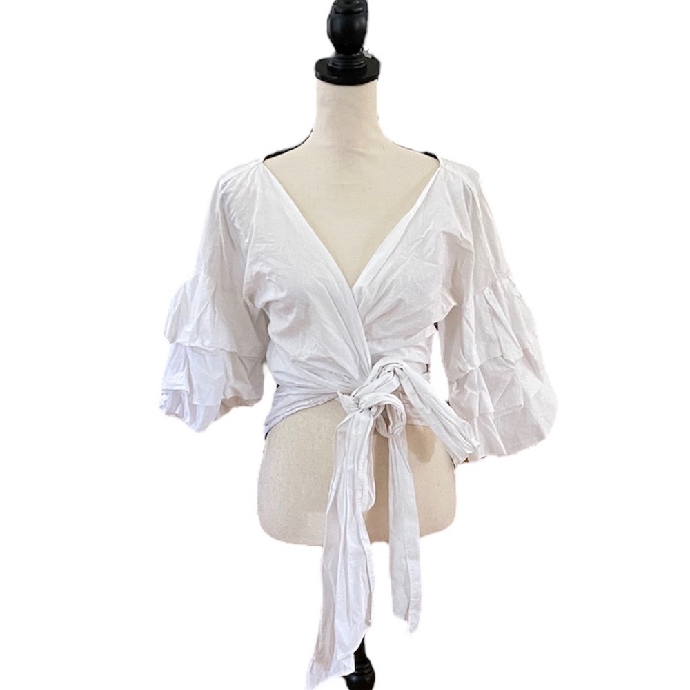 Puffy Sleeve Wrap Top - Picture 1 of 2